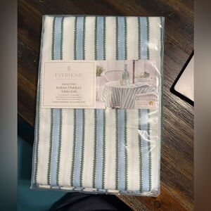 Green/Blue/White 70” Round Striped Tablecloth with Umbrella Hole and Zipper Clos